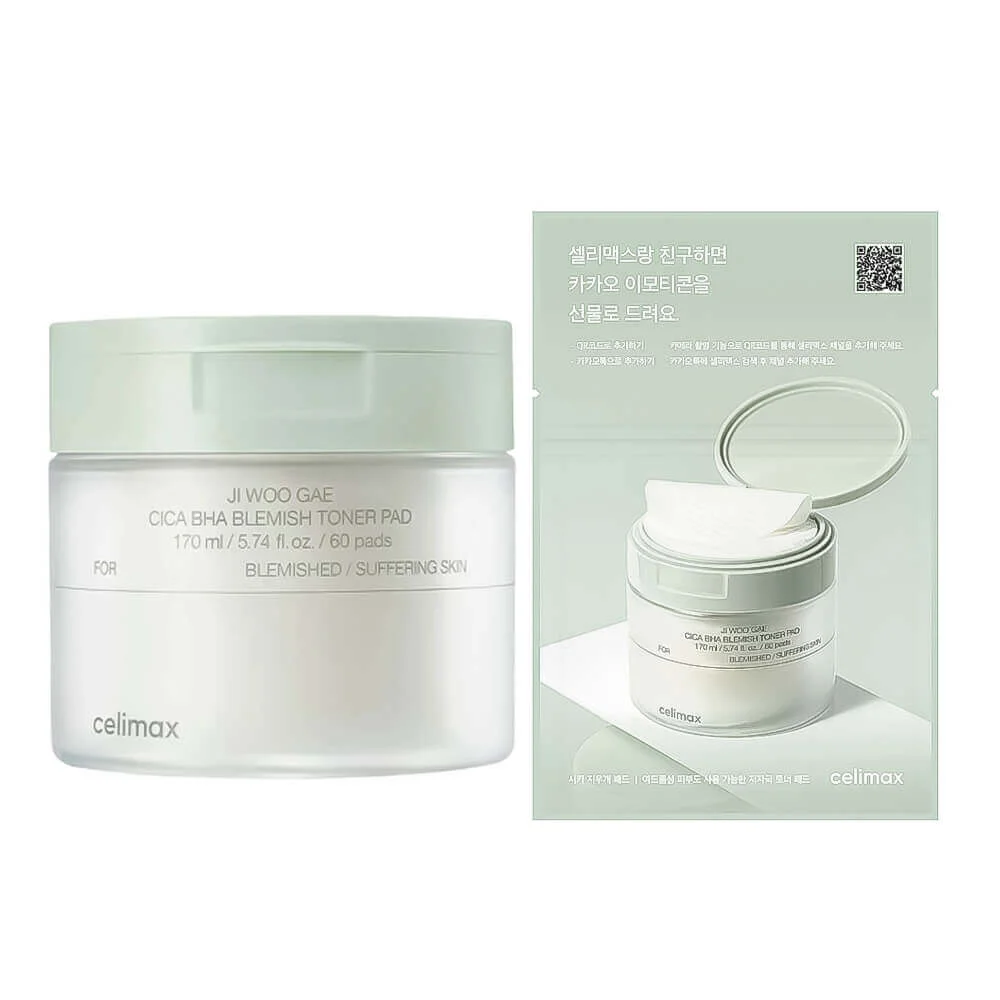 Celimax Пэды для борьбы с несовершенствами кожи - Ji Woo Gae cica BHA blemish toner pad, 60шт