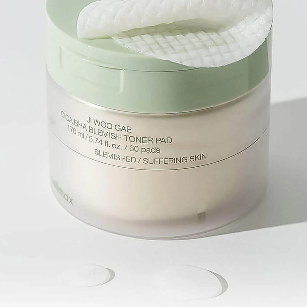 Celimax Успокаивающие тонер-пэды с кислотами и центеллой азиатской Ji Woo Gae Cica BHA Blemish Toner Pad 10 шт 30 мл